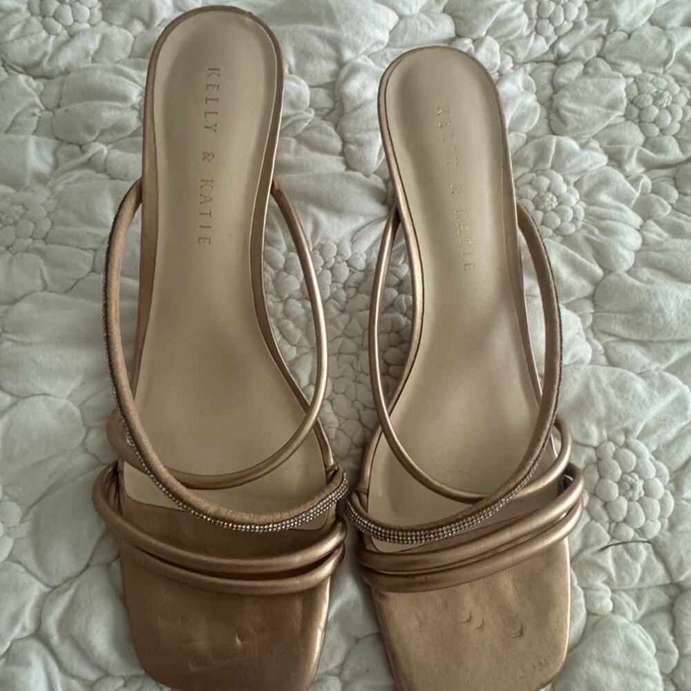 Kelly & Katie Metallic Rose Gold Strappy Slide Heels